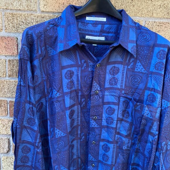 Vintage 1997 Christian Dior Circle Pattern Button Up Dress Shirt XL Blue - Picture 3 of 8